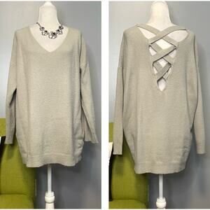 Dreamers Grey Soft Knit Lattice Back Pullover Tunic Sweater M/L